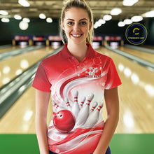 Load image into Gallery viewer, Custom Red Halftone Dots Hexagon Bowling Team Jerseys, Women Polo Bowling Shirt IPHW11375