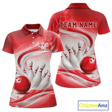 Load image into Gallery viewer, Custom Red Halftone Dots Hexagon Bowling Team Jerseys, Women Polo Bowling Shirt IPHW11375