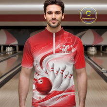 Load image into Gallery viewer, Custom Red Halftone Dots Hexagon Bowling Team Jerseys, Men Quarter-Zip Bowling Shirt IPHW11375