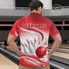 Load image into Gallery viewer, Custom Red Halftone Dots Hexagon Bowling Team Jerseys, Men Quarter-Zip Bowling Shirt IPHW11375