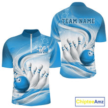 Load image into Gallery viewer, Custom Blue Halftone Dots Hexagon Bowling Team Jerseys, Men Quarter-Zip Bowling Shirt IPHW11376