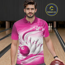 Load image into Gallery viewer, Custom Pink Halftone Dots Hexagon Bowling Team Jerseys, Men Polo Bowling Shirt IPHW11377