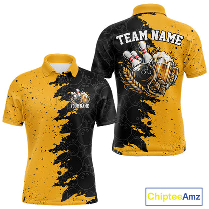 Custom Black And Yellow Grunge Vintage Bowling Beer Men Polo Team Shirt IPHW12794