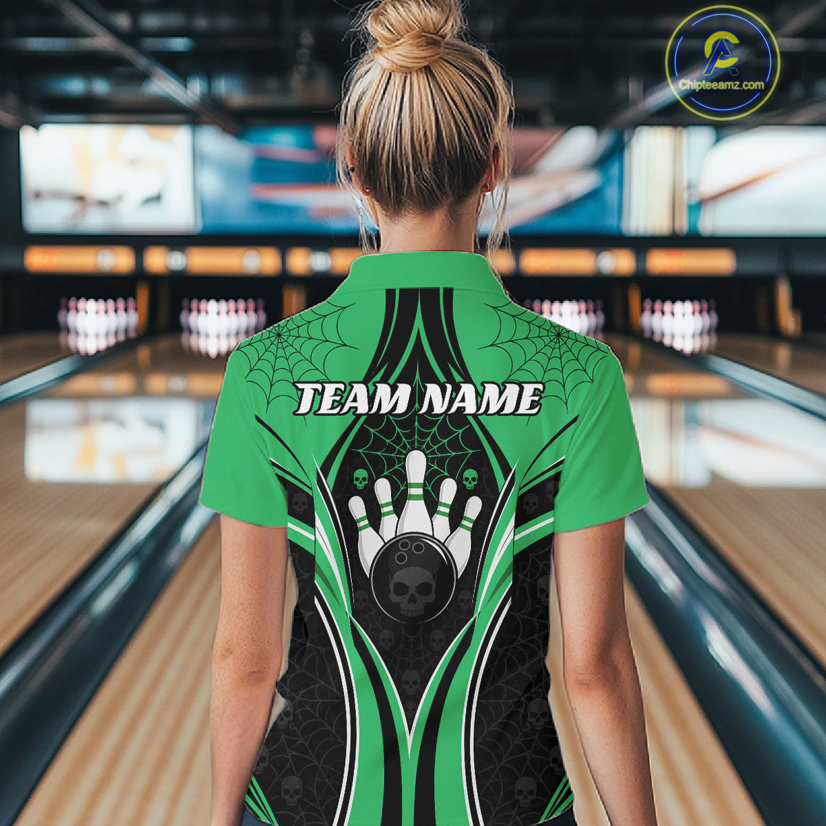 Custom Green Skull Bowling Ball And Spider Web Halloween Women Quarter-Zip Shirt IPHW11989