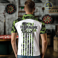 Load image into Gallery viewer, Custom Green Military Camo Patriotic Dart Men Polo Shirts, US Flag Dart Team Shirt IPHW9952
