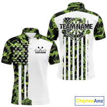 Load image into Gallery viewer, Custom Green Military Camo Patriotic Dart Men Polo Shirts, US Flag Dart Team Shirt IPHW9952