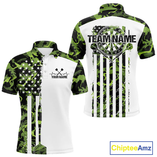 Custom Green Military Camo Patriotic Dart Men Polo Shirts, US Flag Dart Team Shirt IPHW9952