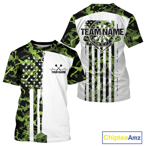 Custom Green Military Camo Patriotic Dart Men T-Shirts , US Flag Dart Team  IPHW9952