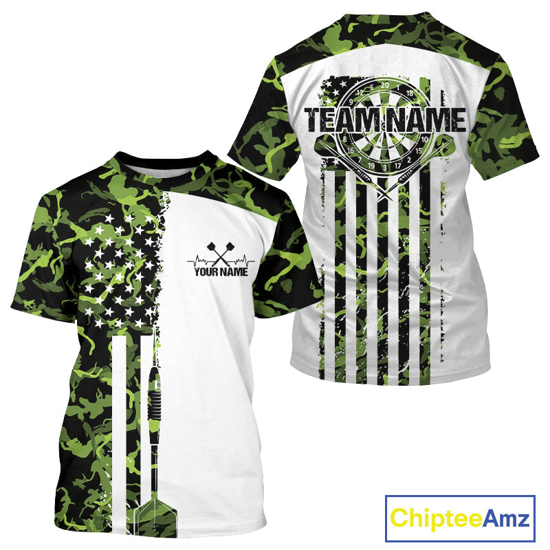 Custom Green Military Camo Patriotic Dart Men T-Shirts , US Flag Dart Team  IPHW9952