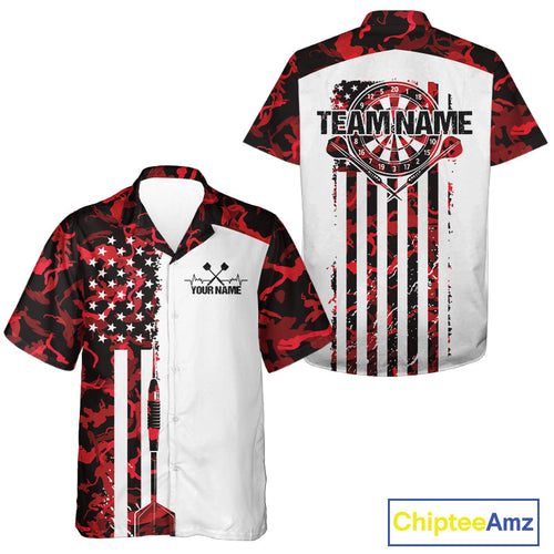 Custom Red Military Camo Patriotic Dart Men And Women Hawaiian Shirts, US Flag Dart Team Shirt IPHW9953