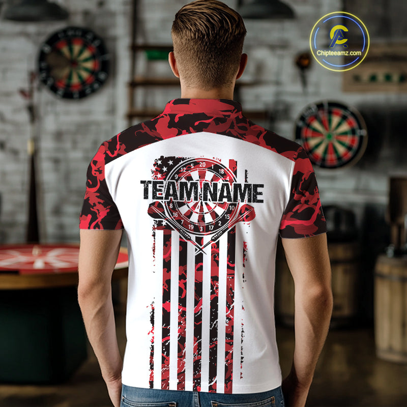 Custom Red Military Camo Patriotic Dart Men Polo Shirts, US Flag Dart Team Shirt IPHW9953