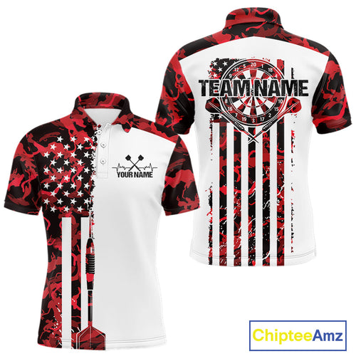 Custom Red Military Camo Patriotic Dart Men Polo Shirts, US Flag Dart Team Shirt IPHW9953