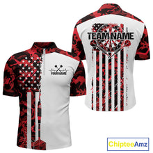 Load image into Gallery viewer, Custom Red Military Camo Patriotic Dart Men Quarter-Zip Shirts, US Flag Dart Team Shirt IPHW9953