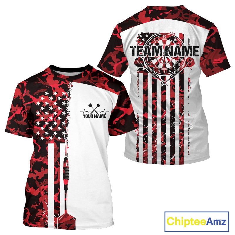 Custom Red Military Camo Patriotic Dart Men T-Shirts , US Flag Dart Team  IPHW9953