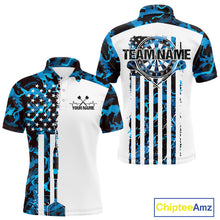 Load image into Gallery viewer, Custom Blue Military Camo Patriotic Dart Men Polo Shirts, US Flag Dart Team Shirt IPHW9954