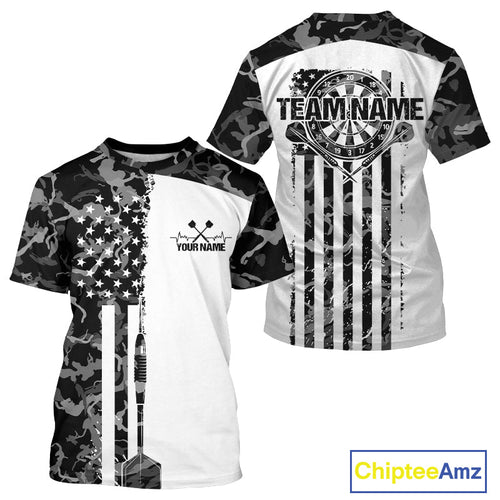 Custom Gray Military Camo Patriotic Dart Men T-Shirts , US Flag Dart Team  IPHW9955