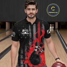 Load image into Gallery viewer, Custom Grunge Vintage Red Thin Line US Flag Patriotic Men Polo Bowling Team Shirts IPHW10169