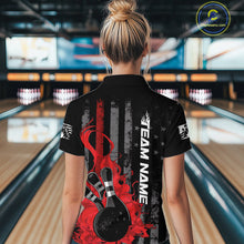 Load image into Gallery viewer, Custom Grunge Vintage Red Thin Line US Flag Patriotic Women Bowling Team Shirts IPHW10169