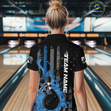 Load image into Gallery viewer, Custom Grunge Vintage Blue Thin Line US Flag Patriotic Women Bowling Team Shirts IPHW10170