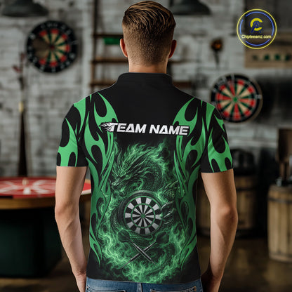 Custom Black And Green Tribal Flame Dragon Dart Jersey, Dart Team Men Polo Shirt IPHW12096