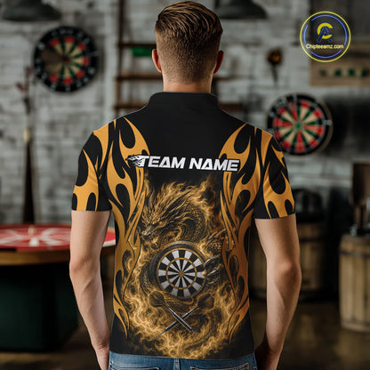 Custom Black And Yellow Tribal Flame Dragon Dart Jersey, Dart Team Men Polo Shirt IPHW12097