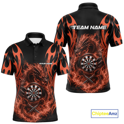 Custom Black And Orange Tribal Flame Dragon Dart Jersey, Dart Team Men Polo Shirt IPHW12098