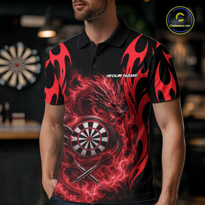 Custom Black And Red Tribal Flame Dragon Dart Jersey, Dart Team Men Polo Shirt IPHW12099
