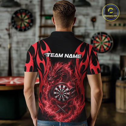 Custom Black And Red Tribal Flame Dragon Dart Jersey, Dart Team Men Polo Shirt IPHW12099