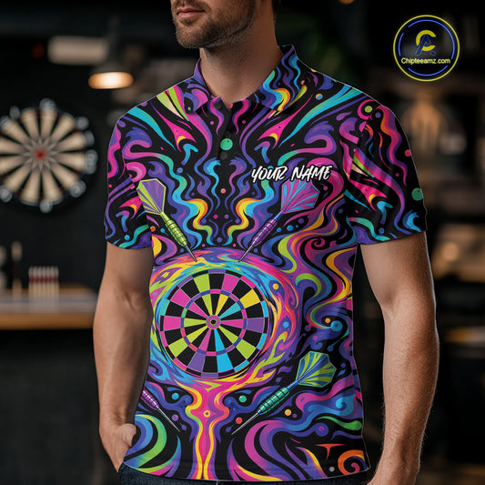 Custom Colorful Psychedelic Darts Polo Shirts For Men, Dartboard Darts Outfit IPHW11727