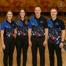 Load image into Gallery viewer, Custom Blue And Red Dragon Bowling Men Polo Team Shirt, Dragon Bowling League Shirts IPHW10368