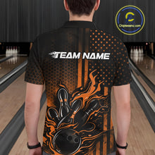 Load image into Gallery viewer, Custom Orange Patrotic Flame Bowling Men Polo Shirt, US Flag Bowling Jersey IPHW11156