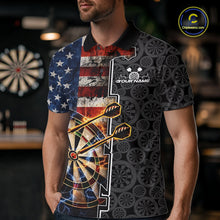 Load image into Gallery viewer, Custom Grunge US Flag Lightning Dartboard Patriotic Dart Team Men Polo Shirt Dart Jerseys IPHW10387