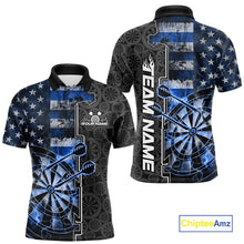 Load image into Gallery viewer, Custom Blue Lightning US Flag Dartboard Patriotic Dart Team Men Polo Shirt Dart Jerseys IPHW10388