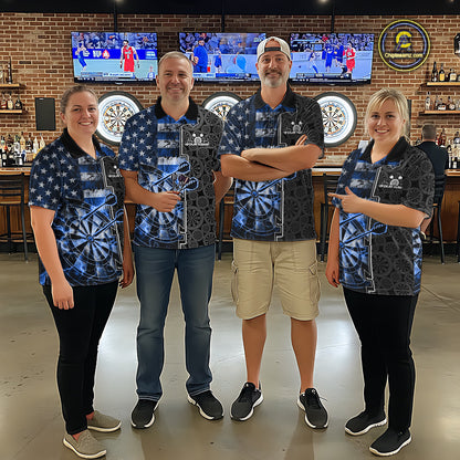 Custom Blue Lightning US Flag Dartboard Patriotic Dart Team Men Polo Shirt Dart Jerseys IPHW10388