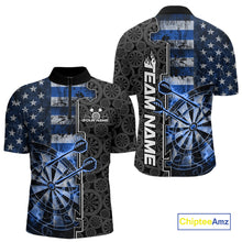 Load image into Gallery viewer, Custom Blue Lightning US Flag Dartboard Patriotic Dart Team Men Quarter-Zip Shirt Dart Jerseys IPHW10388