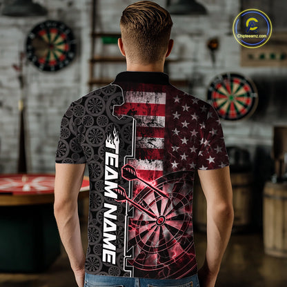 Custom Red Lightning US Flag Dartboard Patriotic Dart Team Men Polo Shirt Dart Jerseys IPHW10389