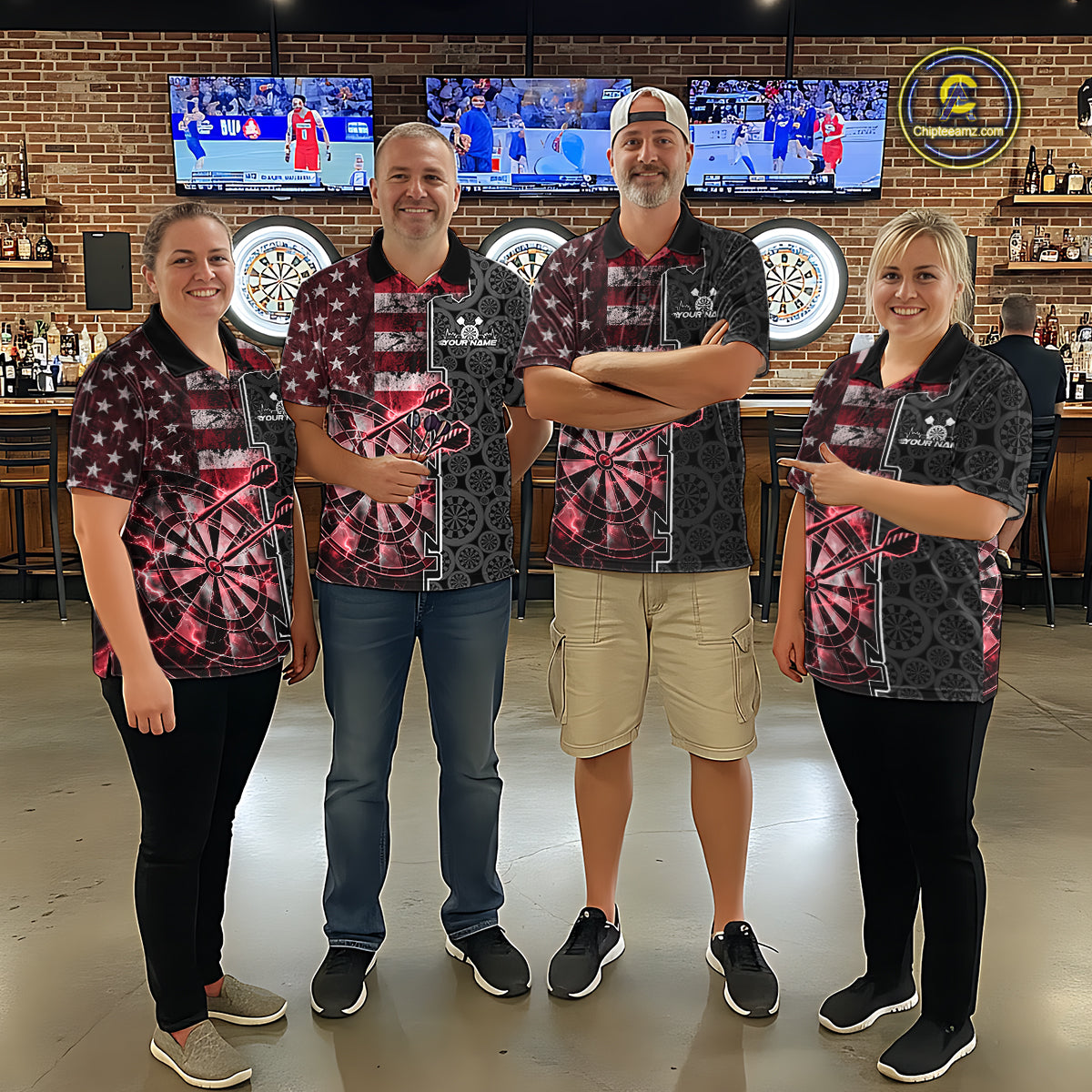 Custom Red Lightning US Flag Dartboard Patriotic Dart Team Men Polo Shirt Dart Jerseys IPHW10389