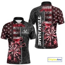 Load image into Gallery viewer, Custom Red Lightning US Flag Dartboard Patriotic Dart Team Men Polo Shirt Dart Jerseys IPHW10389