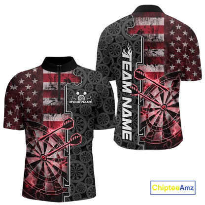 Custom Red Lightning US Flag Dartboard Patriotic Dart Team Men Quarter-Zip Shirt Dart Jerseys IPHW10389