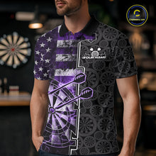 Load image into Gallery viewer, Custom Purple Lightning US Flag Dartboard Patriotic Dart Team Men Polo Shirt Dart Jerseys IPHW10390