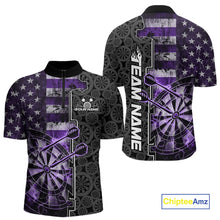 Load image into Gallery viewer, Custom Purple Lightning US Flag Dartboard Patriotic Dart Team Men Quarter-Zip Shirt Dart Jerseys IPHW10390