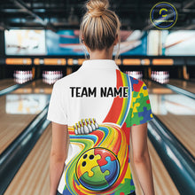 Load image into Gallery viewer, Custom Autism Awareness Bowling Women Polo Shirt, Colorful Puzzles Bowling Jersey IPHW11195