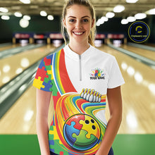 Load image into Gallery viewer, Custom Autism Awareness Bowling Women Quarter-Zip Shirt, Colorful Puzzles Bowling Jersey IPHW11195