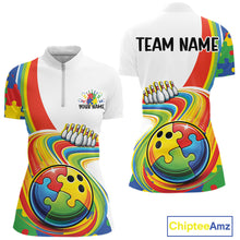 Load image into Gallery viewer, Custom Autism Awareness Bowling Women Quarter-Zip Shirt, Colorful Puzzles Bowling Jersey IPHW11195