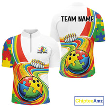 Load image into Gallery viewer, Custom Autism Awareness Bowling Men Quarter-Zip Shirt, Colorful Puzzles Bowling Jersey IPHW11195