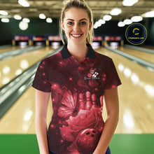 Load image into Gallery viewer, Custom Red Butterfly And Roses Bowling Women Polo Shirts, Ladies Bowling Team IPHW10879