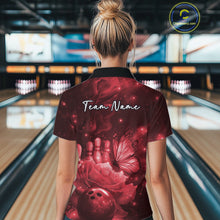 Load image into Gallery viewer, Custom Red Butterfly And Roses Bowling Women Polo Shirts, Ladies Bowling Team IPHW10879