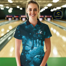 Load image into Gallery viewer, Custom Blue Butterfly And Roses Bowling Women Polo Shirts, Ladies Bowling Team IPHW10880