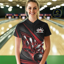 Load image into Gallery viewer, Custom Black And Red Flame Bowling Jersey, Bowling Tournament Women Quarter-Zip Shirt IPHW11205