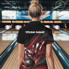 Load image into Gallery viewer, Custom Black And Red Flame Bowling Jersey, Bowling Tournament Women Quarter-Zip Shirt IPHW11205